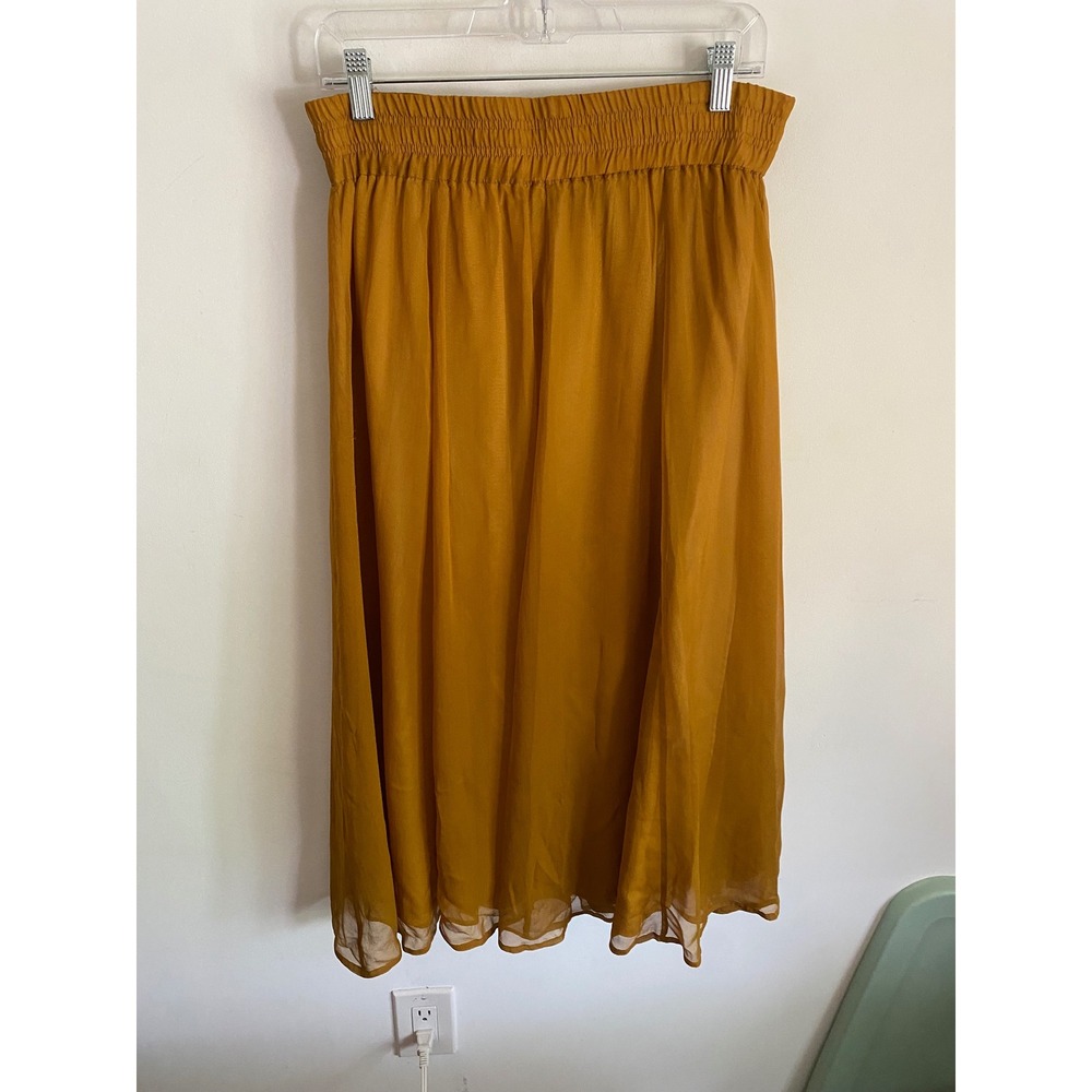 Y.Le.V. Sport‎ Womens 100% Silk Midi Skirt Mustard Yellow Paperbag Waist Size 4